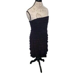 VINTAGE Y2K EXPRESS Lg Ruffle Tube Top Pull On Little Black Mini Dress Going Out